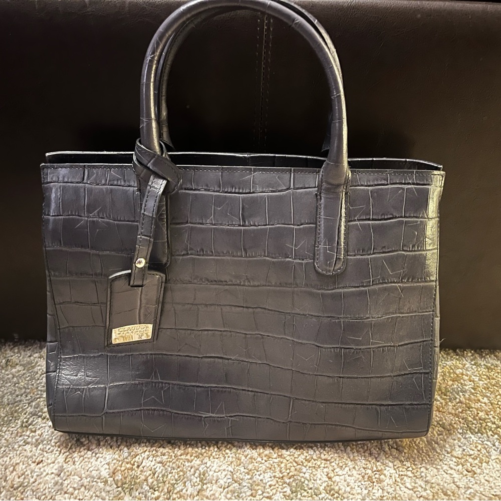 Navy Croc Star Embossed Leather Satchel